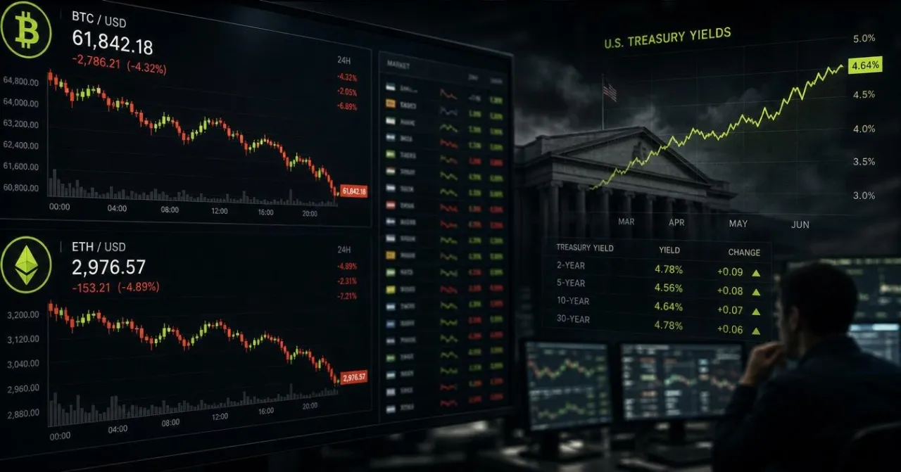Bitcoin and Ethereum Prices Retreat Amid Higher Treasury Yields